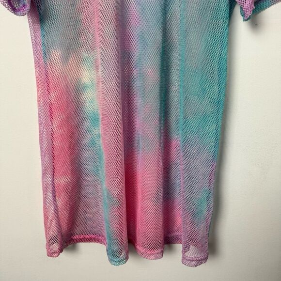 Pastel Rainbow Pink Blue Fishnet Mesh Swim Cover Up and Festival Dress One Size - Picture 9 of 13